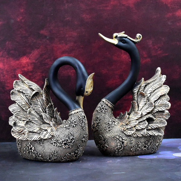 Majestic Swan Pair Showpieces : Golden Black