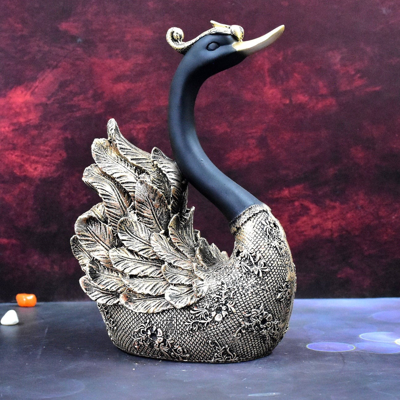 Majestic Swan Pair Showpieces : Golden Black