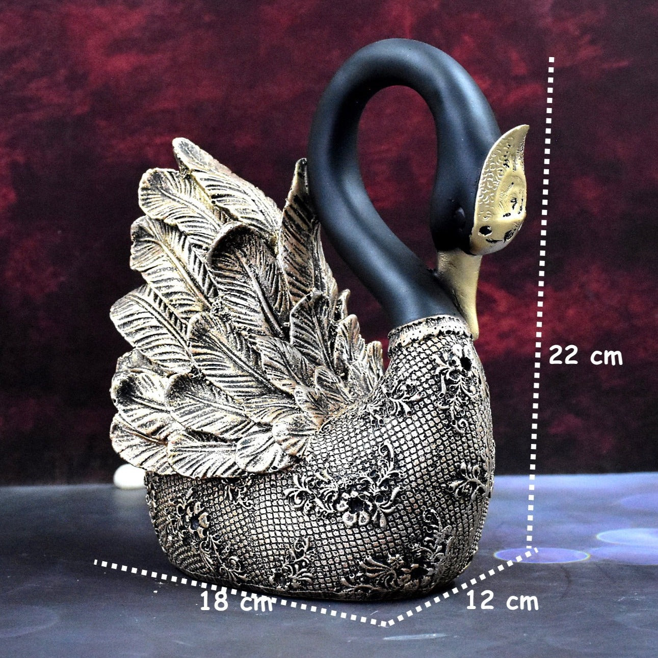 Majestic Swan Pair Showpieces : Golden Black