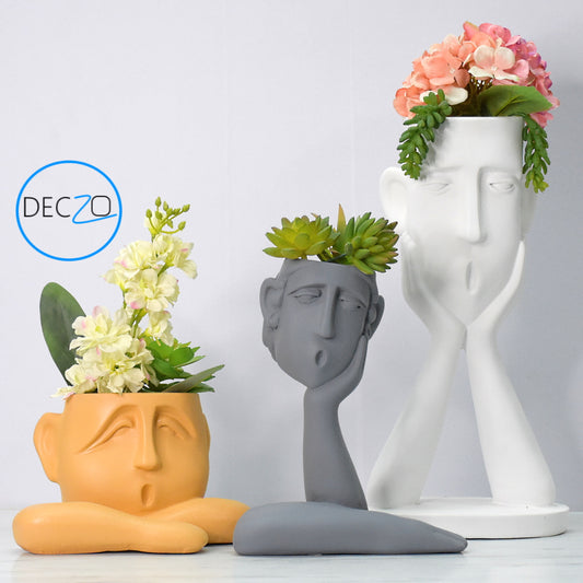 Set of 3 Human Face Showpieces Cum Table Planters