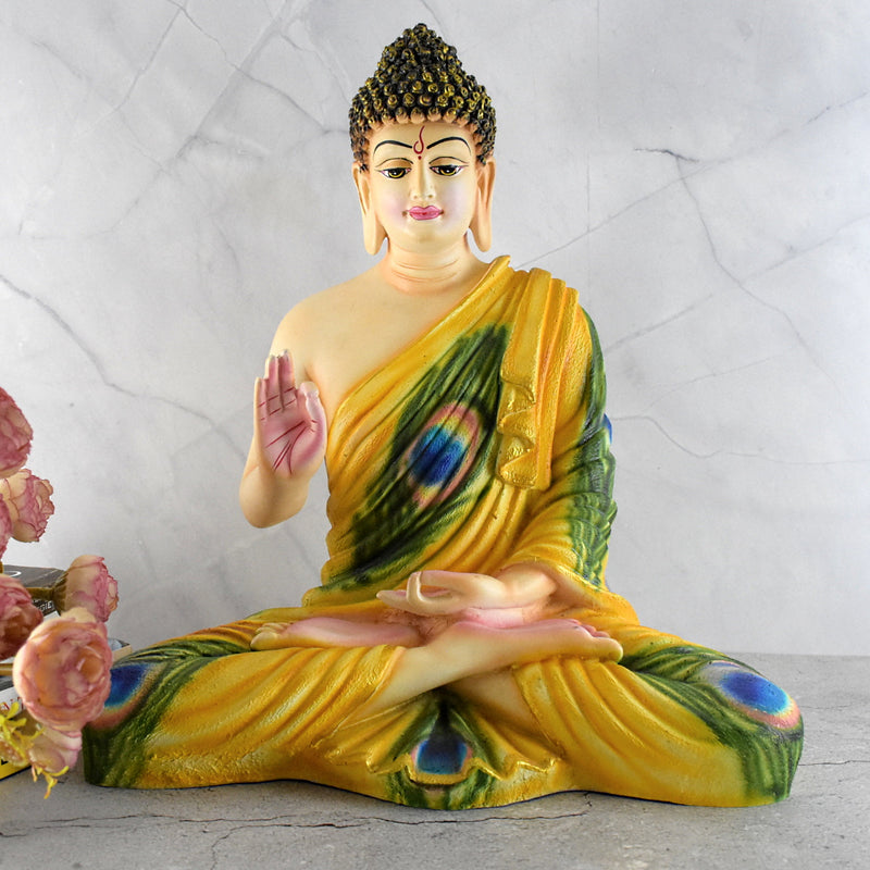 Peacock Feather Shade Big Size Meditating Buddha Idol