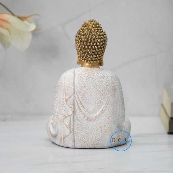 Lord Buddha in Blessing Mudra statue For Home, Gift: 14 CM, Golden-White