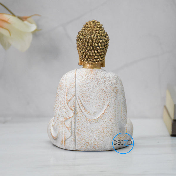 Lord Buddha in Dhyana Mudra statue For Home, Gift: 14 CM, Golden-White