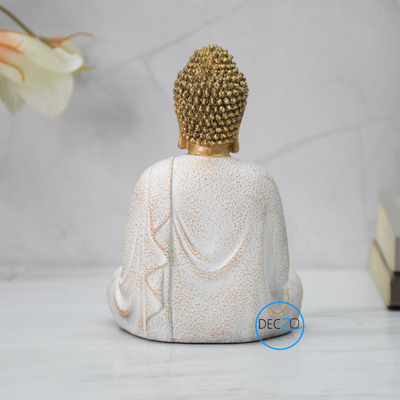 Lord Buddha in Namaste Mudra statue For Home, Gift: 14 CM, Golden-White