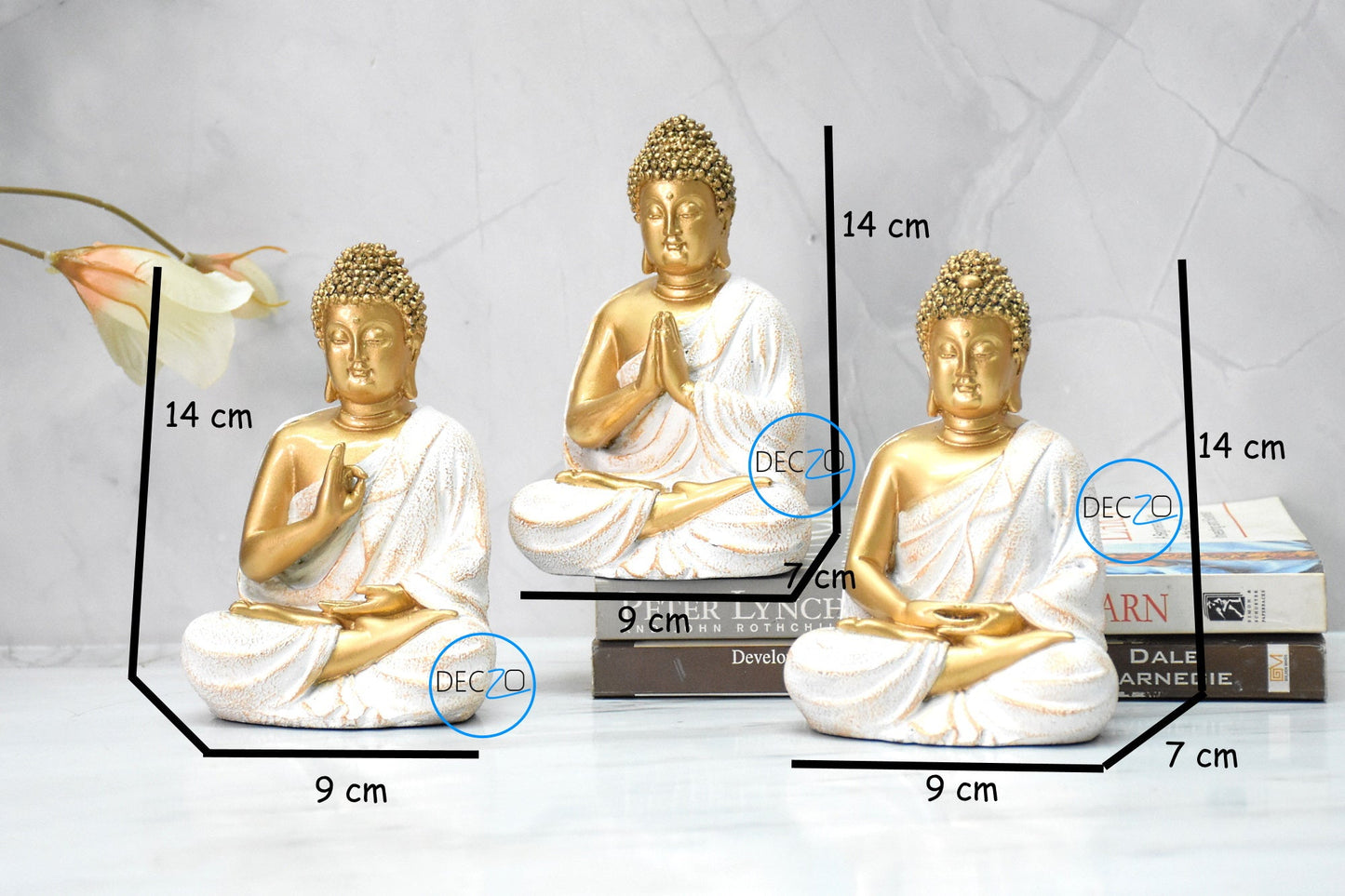 Lord Buddha in Dhyana Mudra statue For Home, Gift: 14 CM, Golden-White