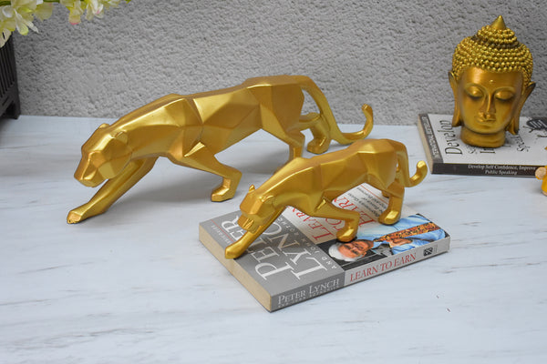Combo of Geometric Panther Statues : Golden