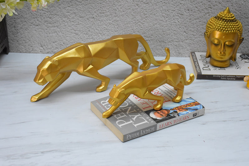 Combo of Geometric Panther Statues : Golden