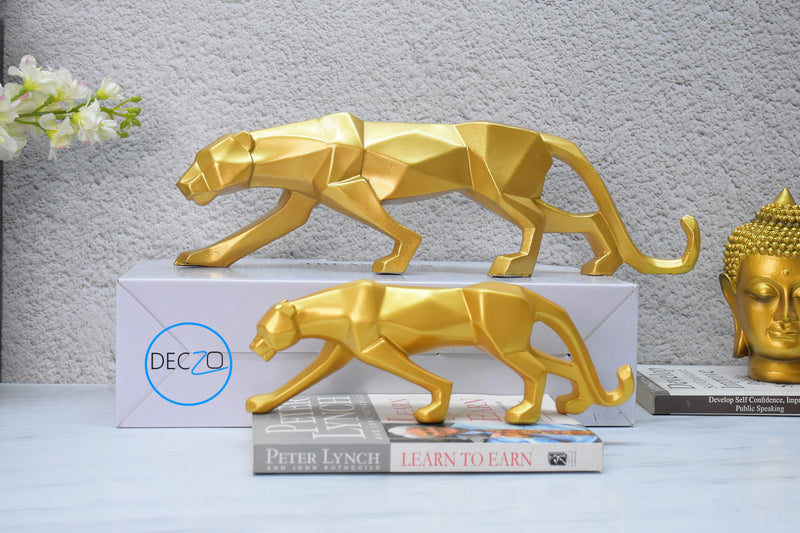 Combo of Geometric Panther Statues : Golden