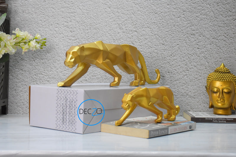 Combo of Geometric Panther Statues : Golden