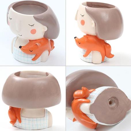 Girl With Squirrel Resin Succulent Pot - Deczo