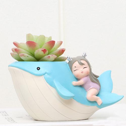 Cute Girl on Whale Resin Succulent Pot - Deczo