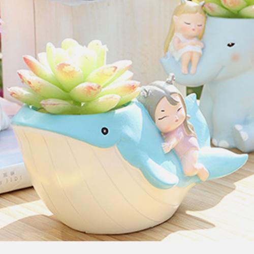 Cute Girl on Whale Resin Succulent Pot - Deczo