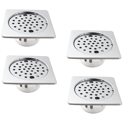 Set of 4 Stainless Steel  5 inch, Bathroom Jali ,Floor Traps, Gutter Jali /Drain Strainer - Deczo