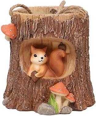 Squirrel Sitting in Tree Trunk Resin Succulent Pot - Deczo
