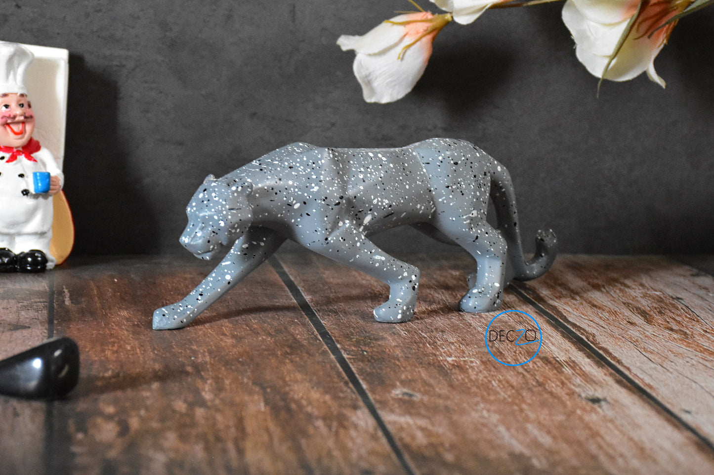 Geometric Panther Statue for Home Office Desktop Decoration Gift : 26 CM, Artistic Grey