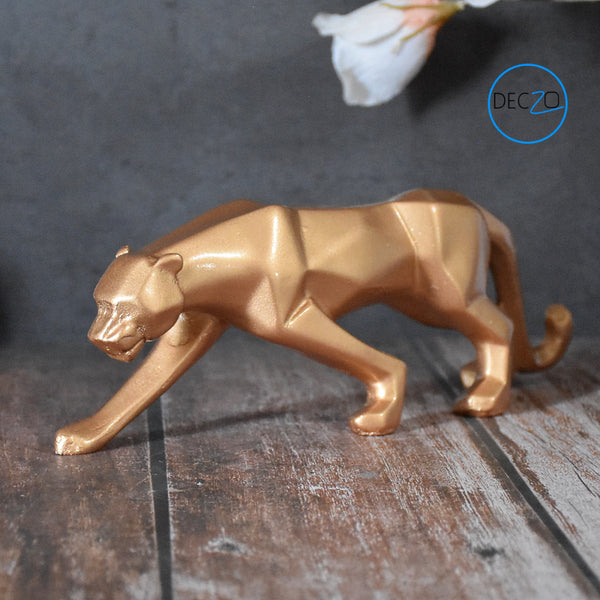 Geometric Panther Statue for Home Office Desktop Decoration Gift : 26 CM, Golden
