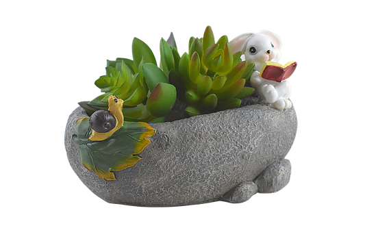 Cute Rabbit Reading Resin Succulent Pot - Deczo