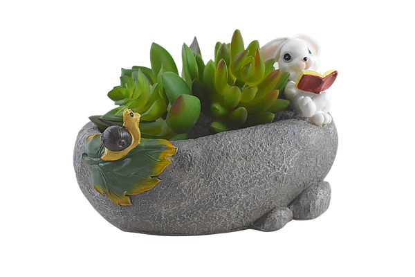 Cute Rabbit Reading Resin Succulent Pot - Deczo