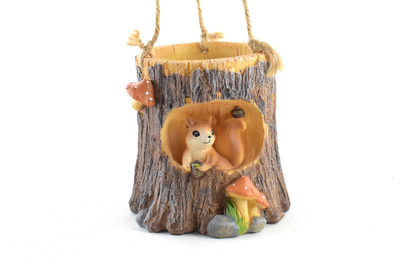 Squirrel Sitting in Tree Trunk Resin Succulent Pot - Deczo
