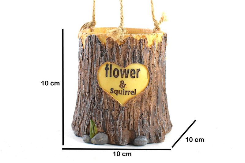 Squirrel Sitting in Tree Trunk Resin Succulent Pot - Deczo