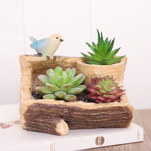 Perched Bird in Garden Resin Succulent Pot - Deczo
