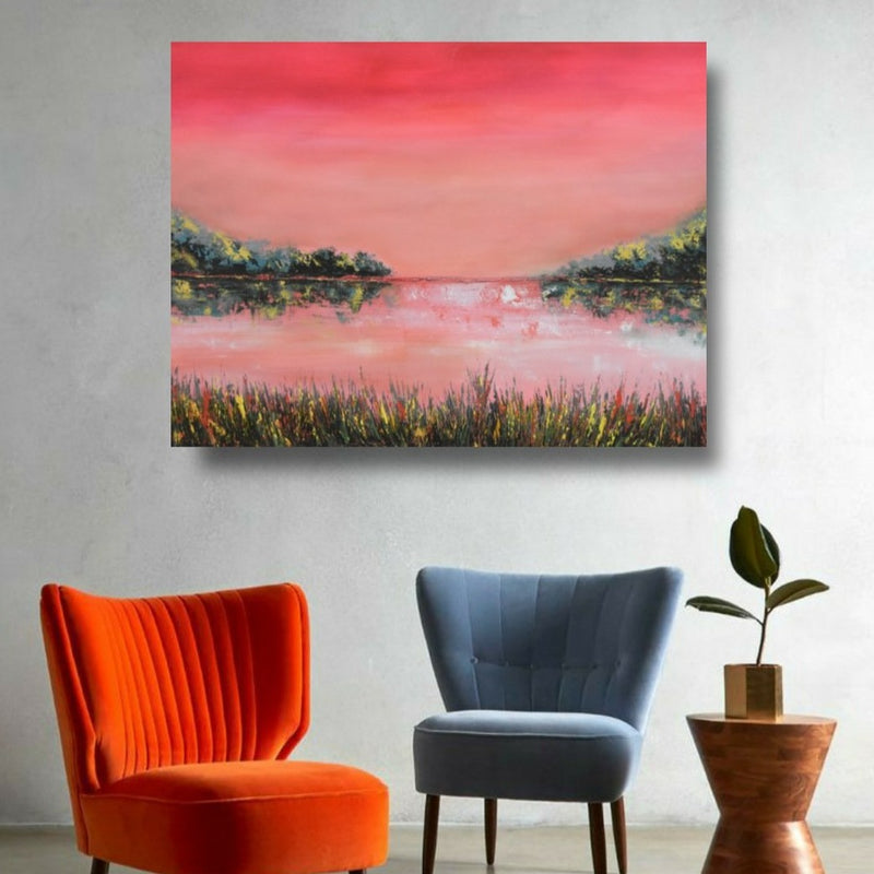 The Evening Meadows Handmade Acrylic on Canvas Abstract Wall Painting - Deczo