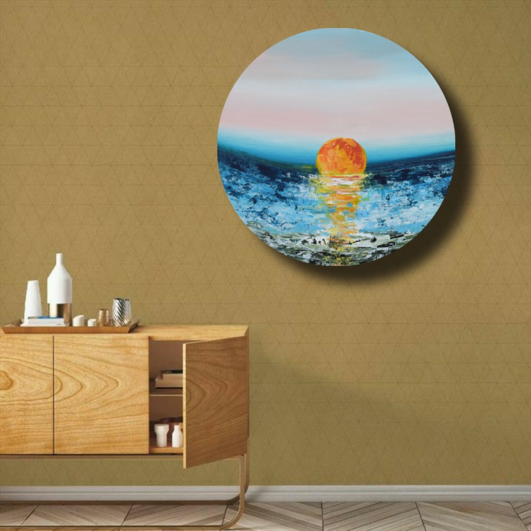 Morning, Acrylic on Canvas, Handmade, Round Wall Painting - Deczo