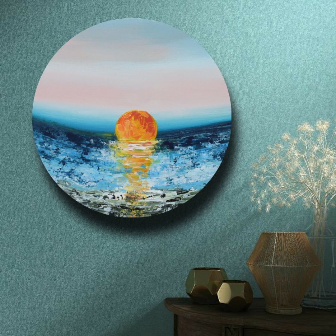 Morning, Acrylic on Canvas, Handmade, Round Wall Painting - Deczo
