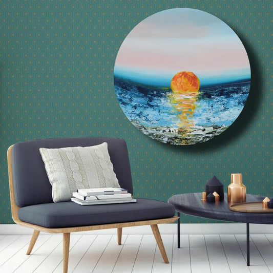 Morning, Acrylic on Canvas, Handmade, Round Wall Painting - Deczo