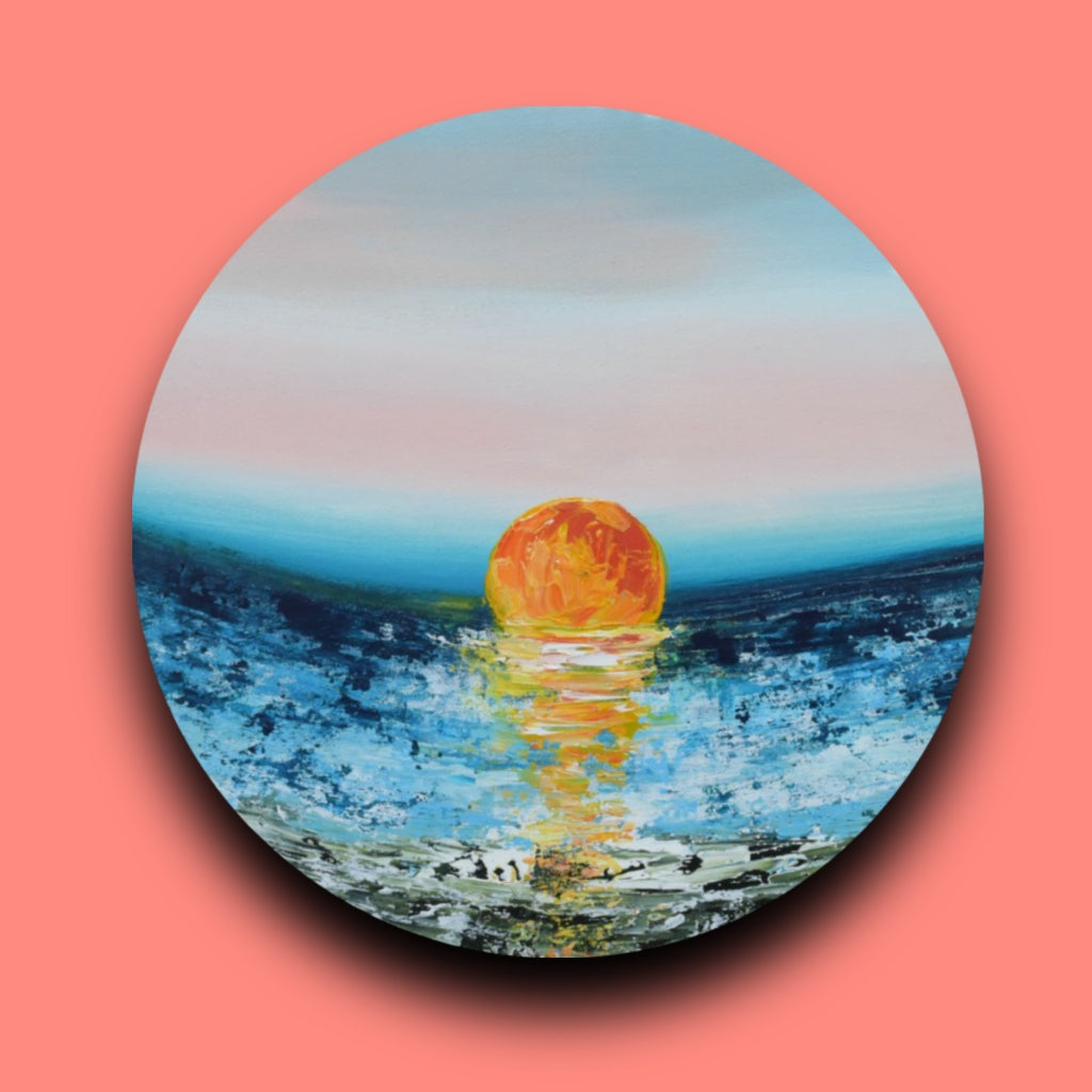 Morning, Acrylic on Canvas, Handmade, Round Wall Painting - Deczo