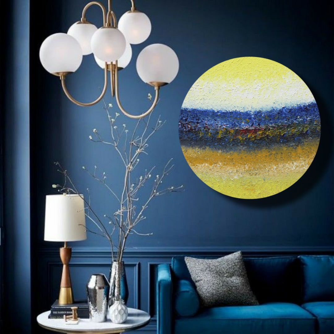 Deep Symphony 2, Acrylic on Canvas, Handmade, Round Wall Painting - Deczo