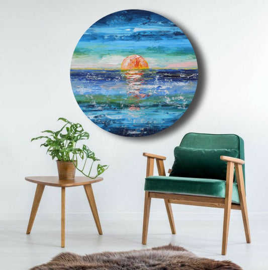 Horizon, Acrylic on Canvas, Handmade, Round Wall Painting - Deczo