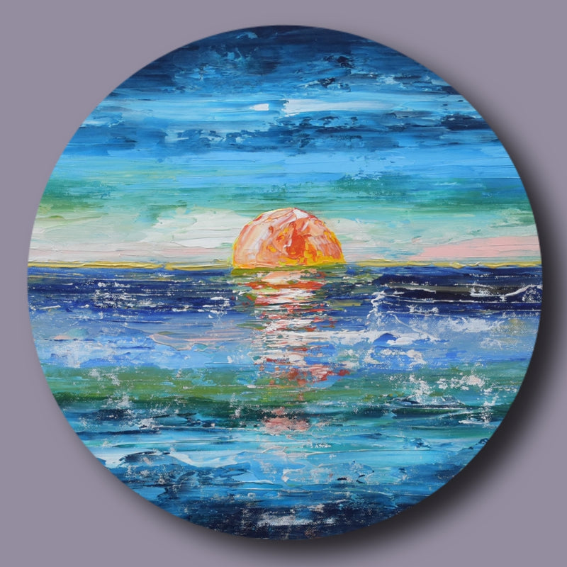 Horizon, Acrylic on Canvas, Handmade, Round Wall Painting - Deczo