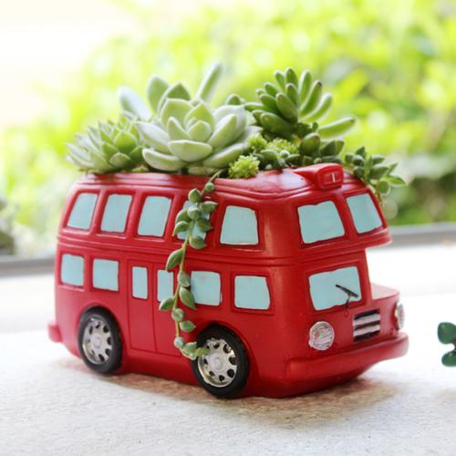 Retro Double Decker Bus Resin Succulent Pot for Table Decor, Kids Room,Gift : Red - Deczo