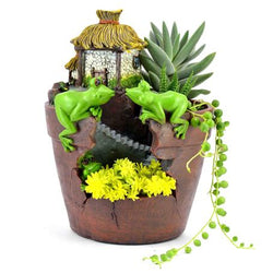 Antique Look Hut with Frogs on the Wall Design Resin Pot For Succulent Plants - Deczo