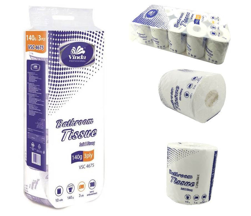 Premium Quality Set of 10 Vinda VSC4675    Bathroom and Toilet Tissue Roll (140 Gram, 18.5 GSM) - Deczo