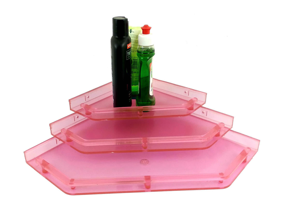 Unbreakable ABS Plastic Combo of  12 by 12 inch 10 by 10 inch and 8 by 8 inch Designer  Look  Pink  Color Wall Shelf - Deczo