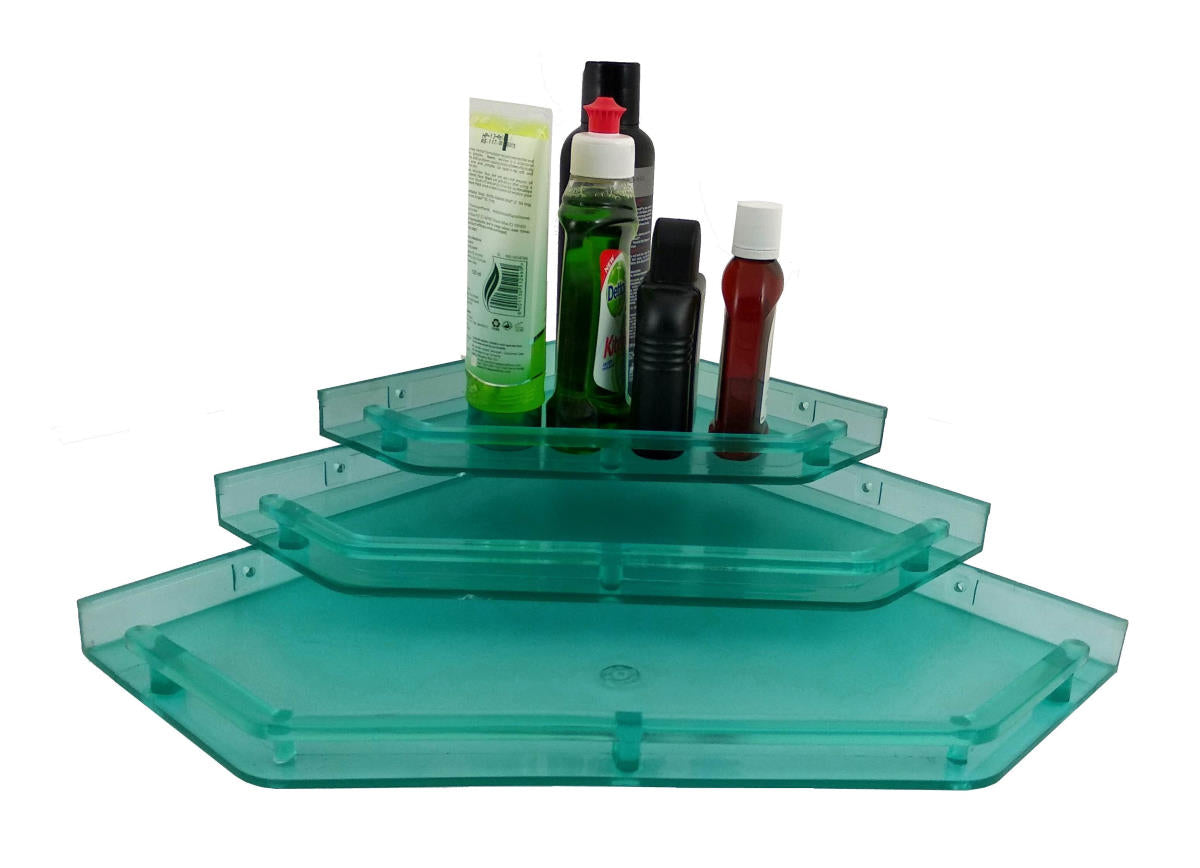 Unbreakable ABS Plastic Combo of  12 by 12 inch 10 by 10 inch and 8 by 8 inch Designer  Look  Green Color Wall Shelf - Deczo