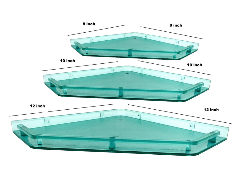 Unbreakable ABS Plastic Combo of  12 by 12 inch 10 by 10 inch and 8 by 8 inch Designer  Look  Green Color Wall Shelf - Deczo