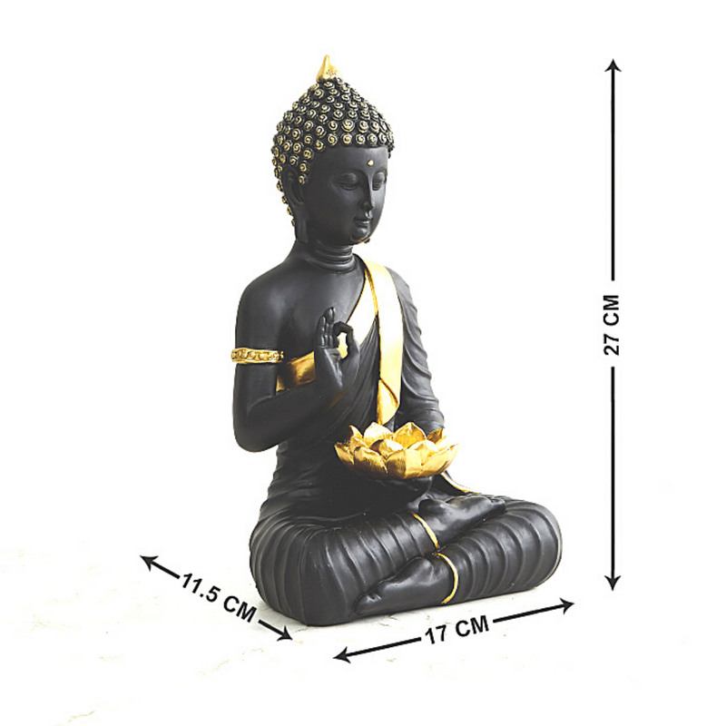 Meditating Buddha with Lotus in Hand : Black - Deczo
