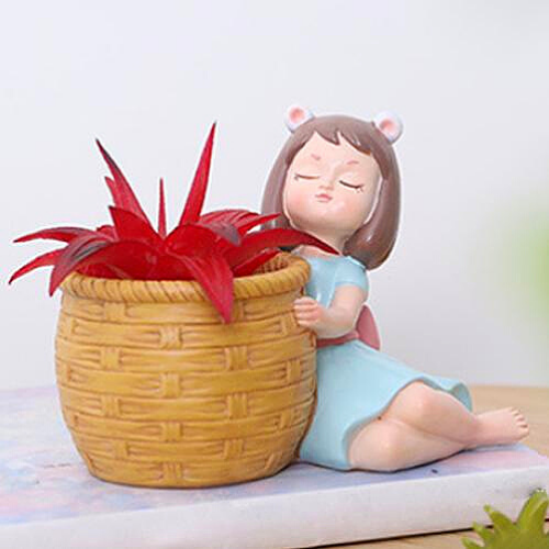 Dreaming Girl With Yellow Basket Resin Succulent Pot - Deczo