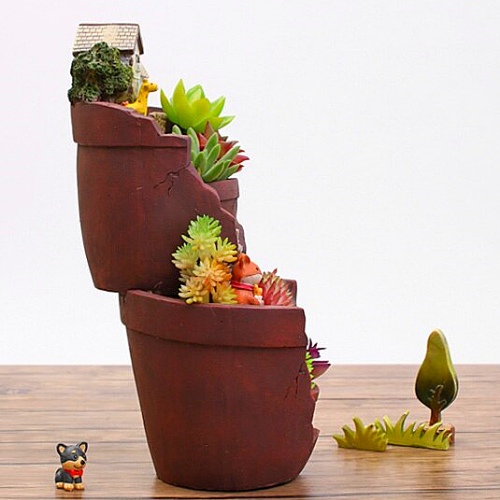 Multilevel  Antique House Type Resin Pot for Succulents Plants - Deczo