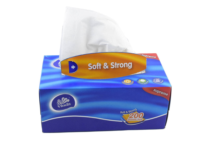 Pack of 800 Ultra Soft Vinda Facial Tissue, 2 Ply, 200 Sheets Per Box (Dry Type) - Deczo