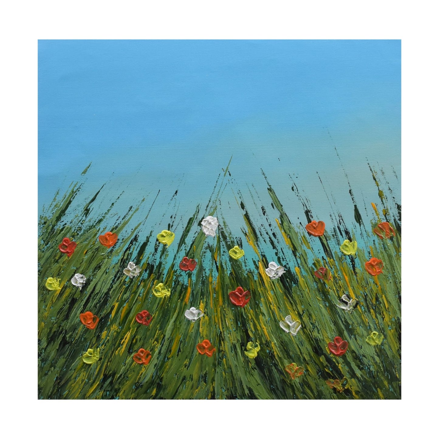 Meadows 3, Acrylic on Canvas, Handmade Wall Painting : 23x23 inches - Deczo