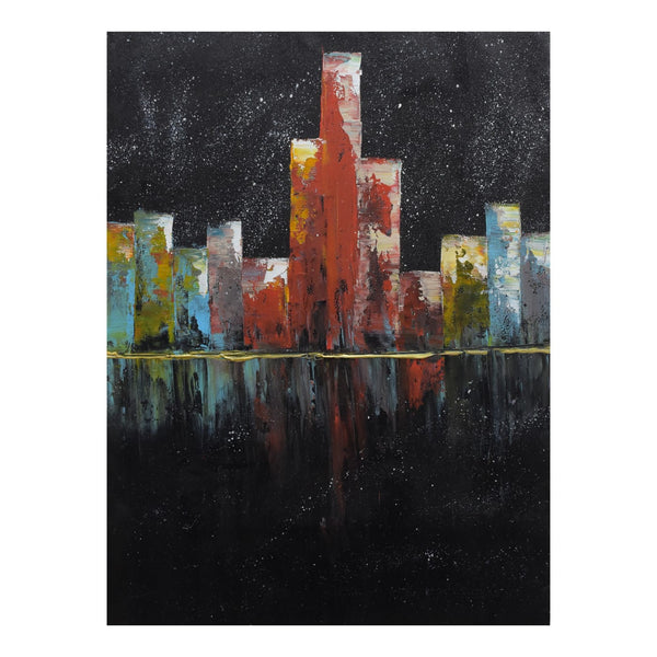 City in Dark, Acrylic on Canvas, Handmade Wall Painting - Deczo