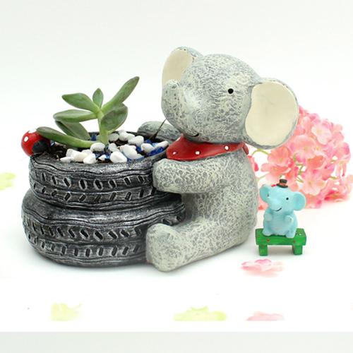 Baby Elephant with Tyre Resin Succulent Pot - Deczo