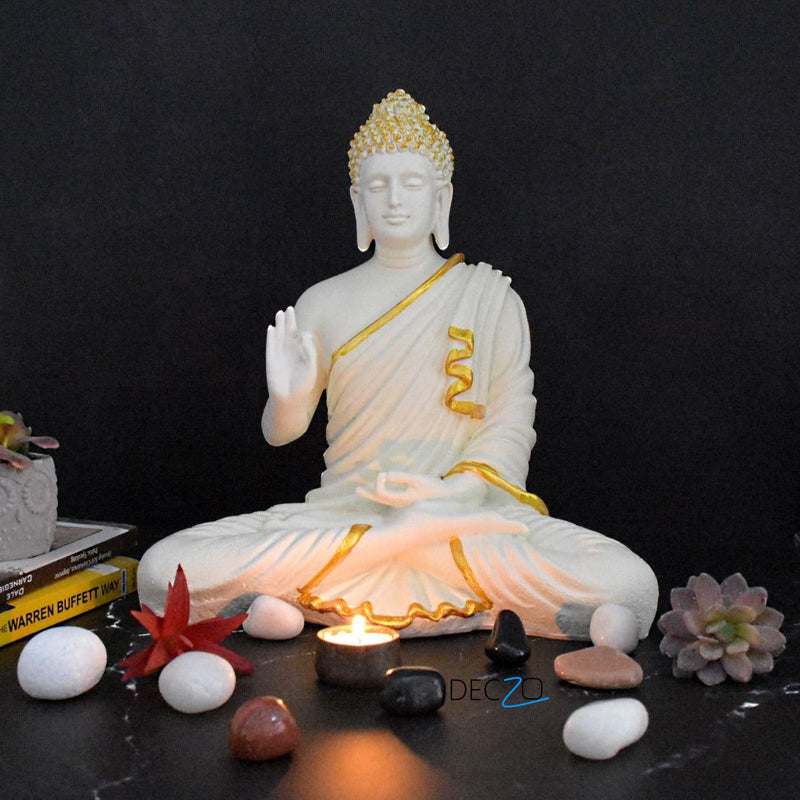 Big Size Meditating Buddha Idol : White - Deczo