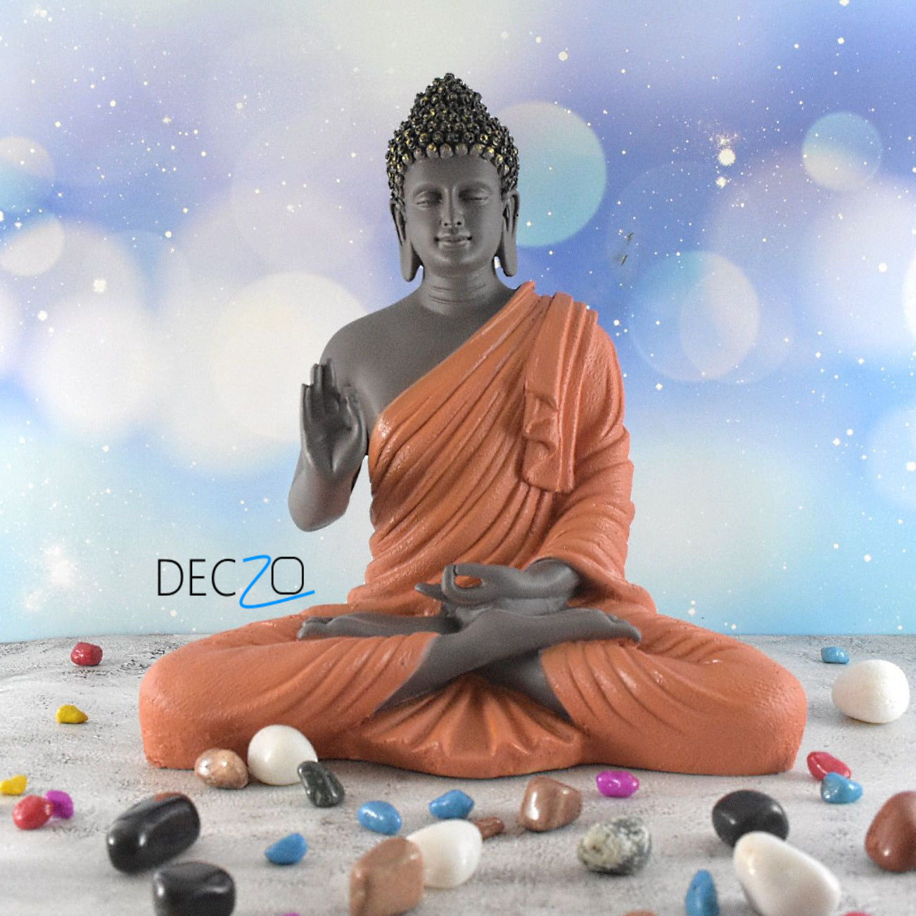 Large Blessing Buddha Statue : Orange Color - Deczo