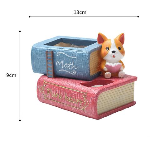 Double Book Cute Corgi Dog Reading Resin Succulent Pot - Deczo