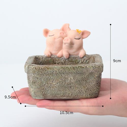 Cute Pig Romantic Couple Resin Succulent Pot - Deczo